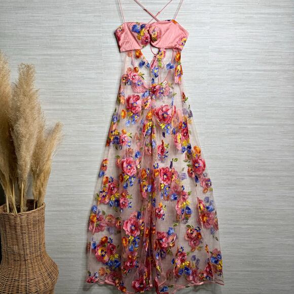 For Love and Lemons maxi dress floral embroidery sheer Medium - Picture 7 of 15